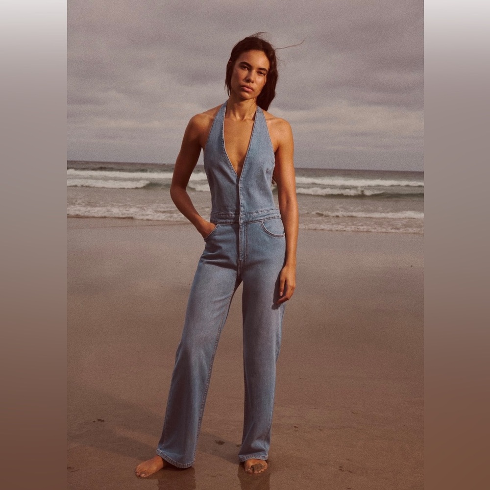Women's Zara - demin halter backless jumpsuit